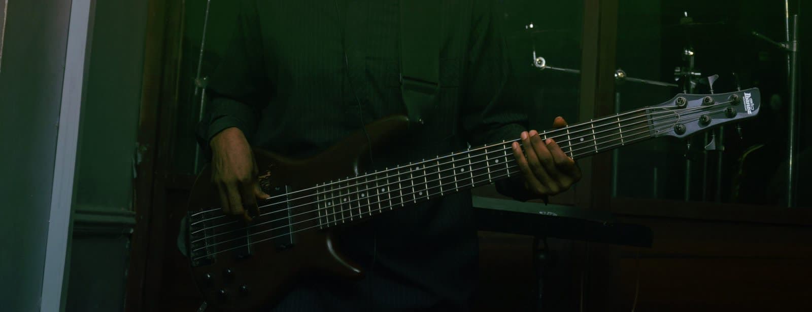 Bass player in rehearsal